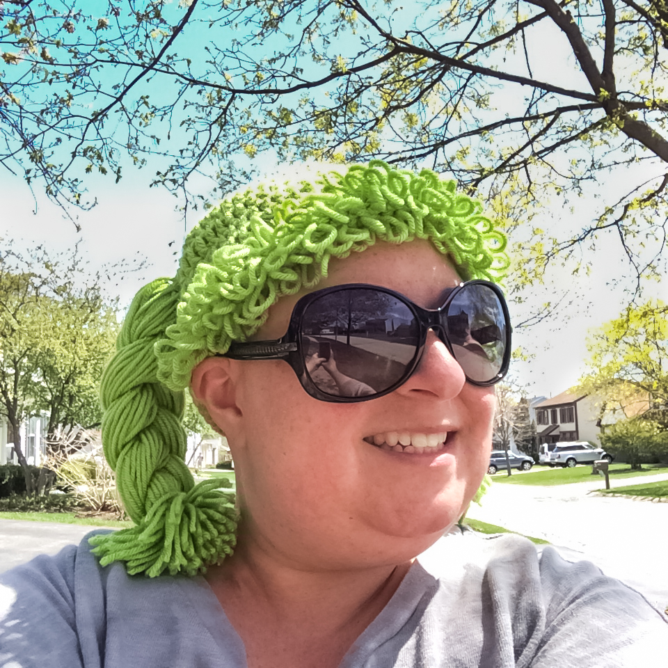 My friend, Shelley, sent this awesome Cabbage Patch Kid hat to me (along with another in blue). I wore it to the bus stop to get the girl after school today. She thought it was awesome (her word) - so much so that she's appropriated the blue one for herself. #cy365 #OffPrompt